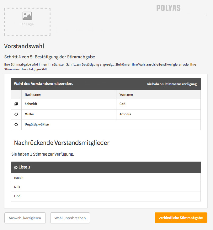 Den Online-Stimmzettel ausfüllen Online-Stimmzettel ausfüllen und überprüfen