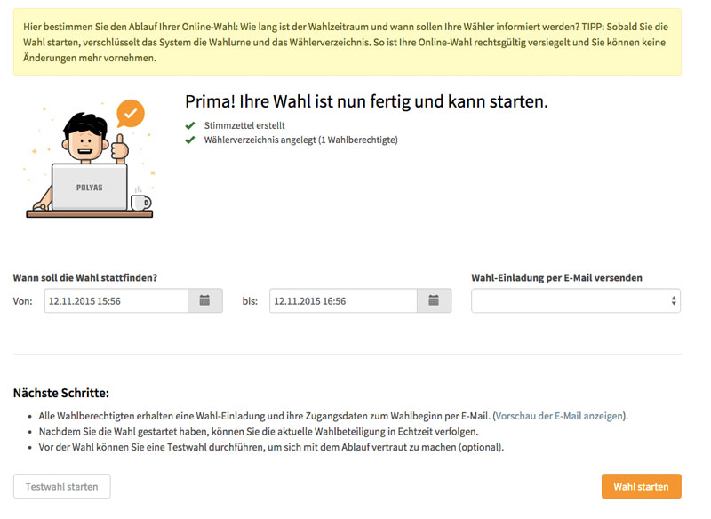 Online-Wahl starten Online-Wahl starten