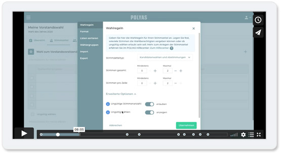 Lernen Sie im POLYAS Online-Kurs, wie Sie Live Votings und Online-Wahlen selbst einrichten! Lernen Sie im POLYAS Online-Kurs, wie Sie Live Votings und Online-Wahlen selbst einrichten!