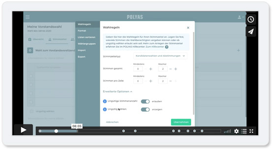 Lernen Sie im POLYAS Online-Kurs, wie Sie Live Votings und Online-Wahlen selbst einrichten!