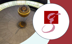 FDP NRW (12) Logo der Max-Planck-Gesellschaft für Gravitationsphysik in weißer Bubble, daneben Bild eines raumfüllenden Pendels