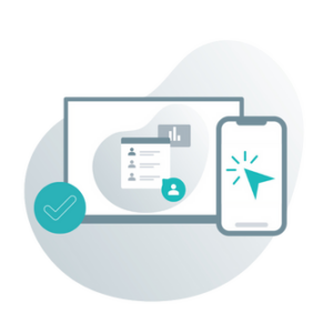 Illustration zum Self Service beim Live Voting: Tablet und Smartphone mit Icons zur eigenständigen Einrichtung