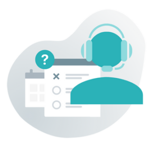 Illustration zum Support beim Live Voting: Person mit Headset, dahinter Icons zur Abstimmung