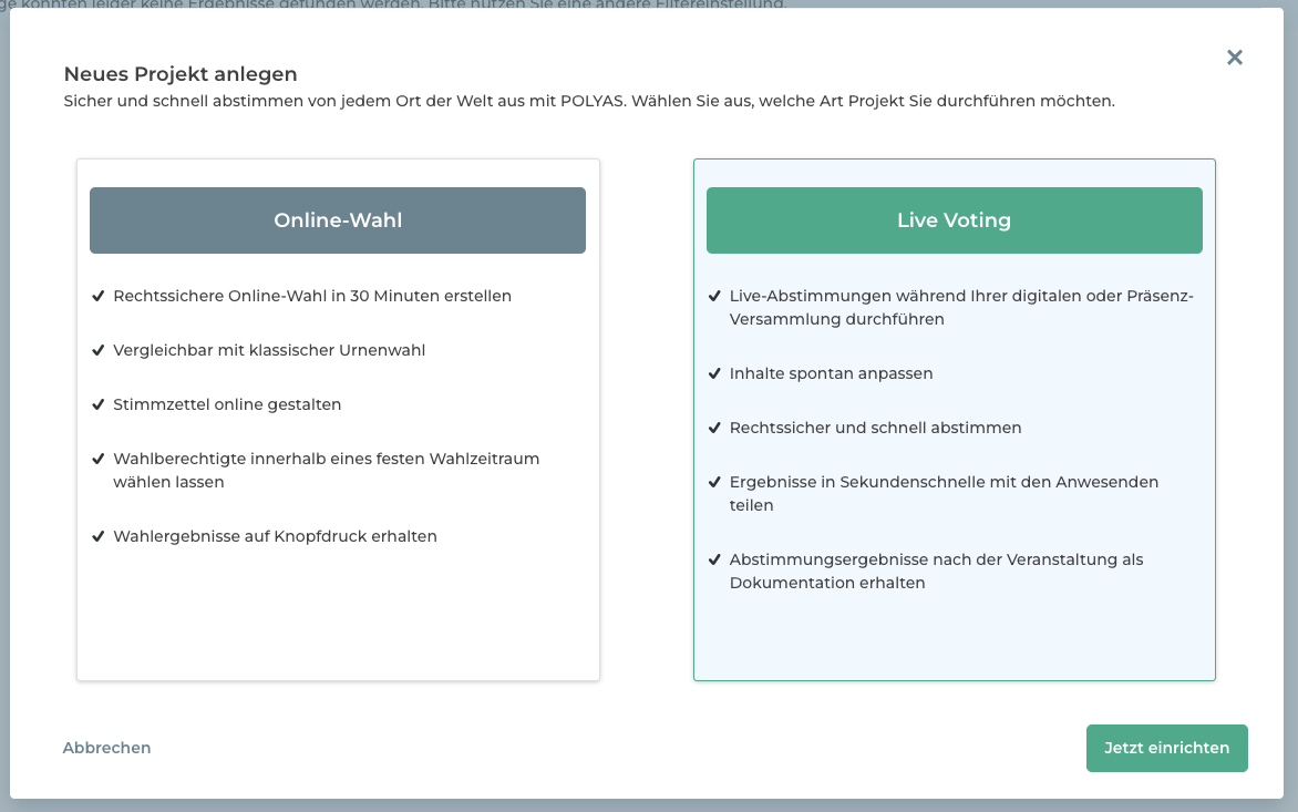 Bild-Website-DE Live Voting Projekt anlegen