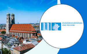EVKW (1) Logo der Erzdiözese München und Freising in einer weißen Bubble, daneben Ansicht der Münchner Marienkirche