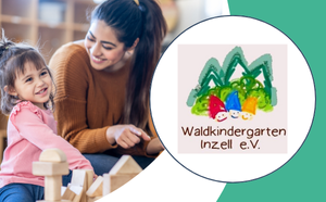 Waldkindergarten Inzell Logo der Gesellschaft für Informatik in weißer Bubble, daneben Szene einer Frau, die Code am Computer schreibt