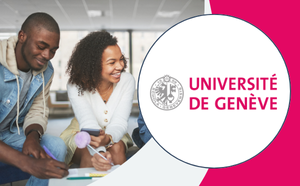 Uni Genf Logo des GFZ in einer weißen Bubble, daneben Ansicht eines Gebirgszugs in einem tropischen Gebiet